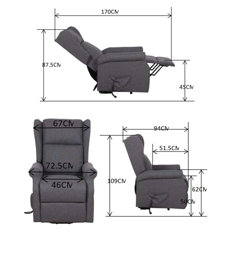 Poltrona con recliner elettrico 'berg' tessuto bordeaux, 72,5x94x109 cm